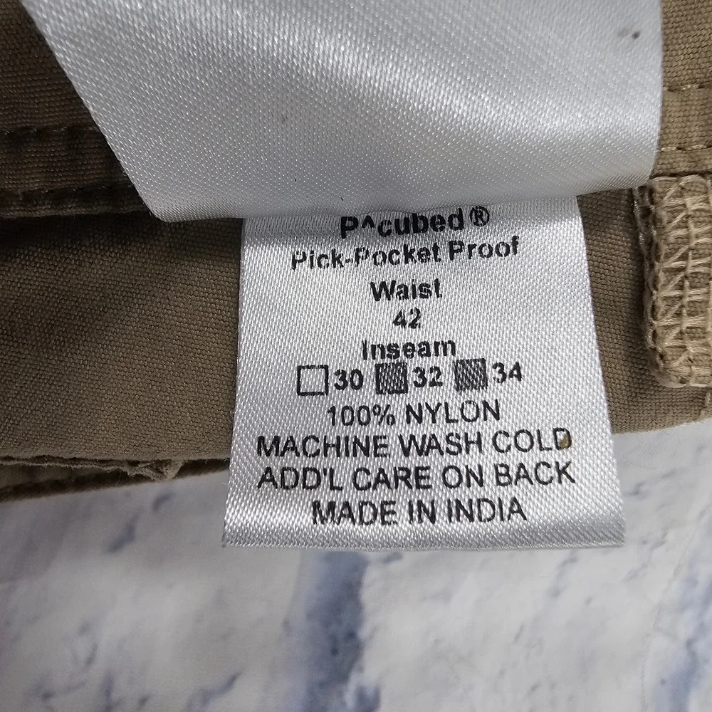 Clothing Arts Pick Pocket Proof Cargo Pants Men 42x30 Khaki Tan Travel Adventure